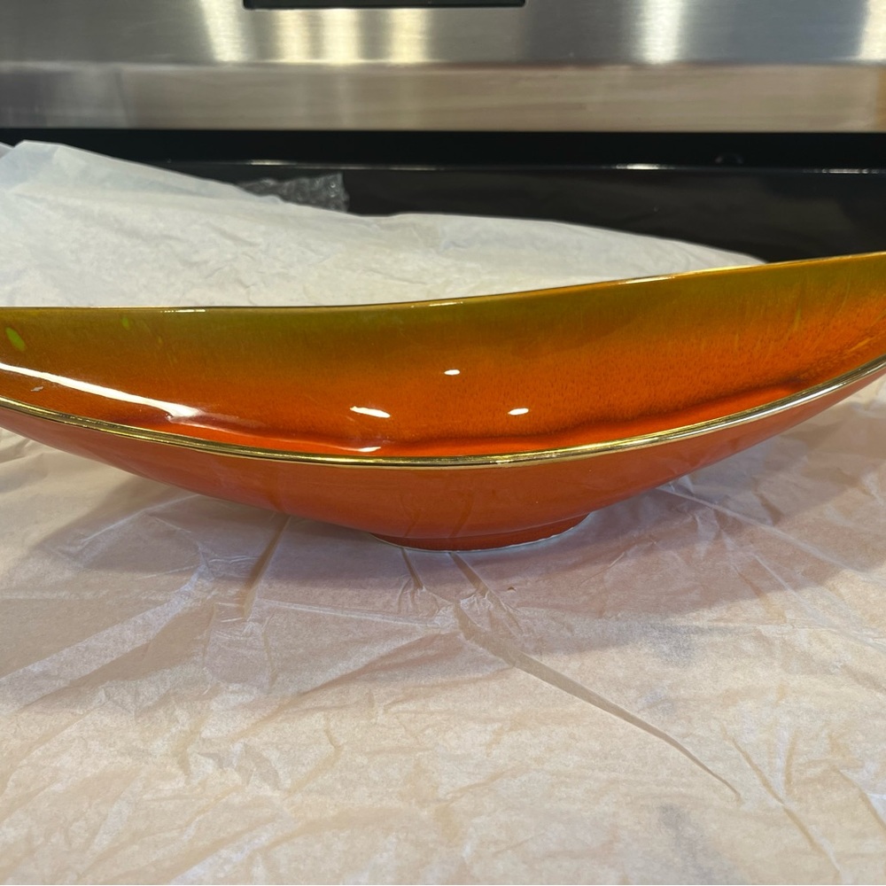 Vintage California USA Pottery Orange and Yellow Decorative Bowl